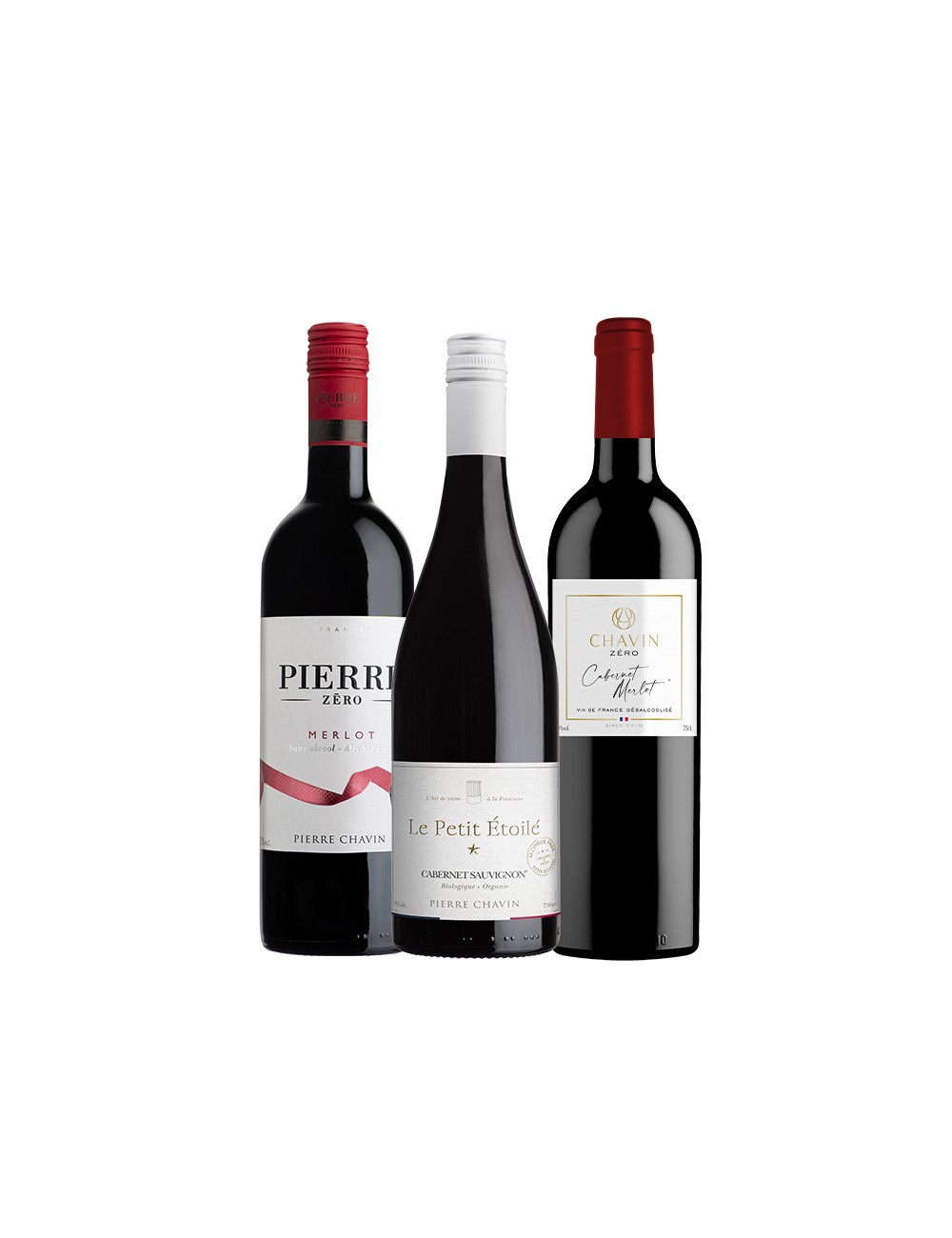 Ensemble de 3 bouteilles de rouge sans alcool par Pierre Chavin