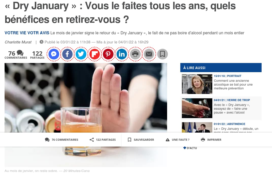 Faire le dry january tous les ans, 20 minutes