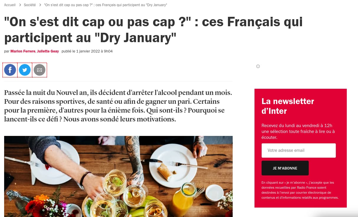 Les français qui participent au dryjanuary, France Inter