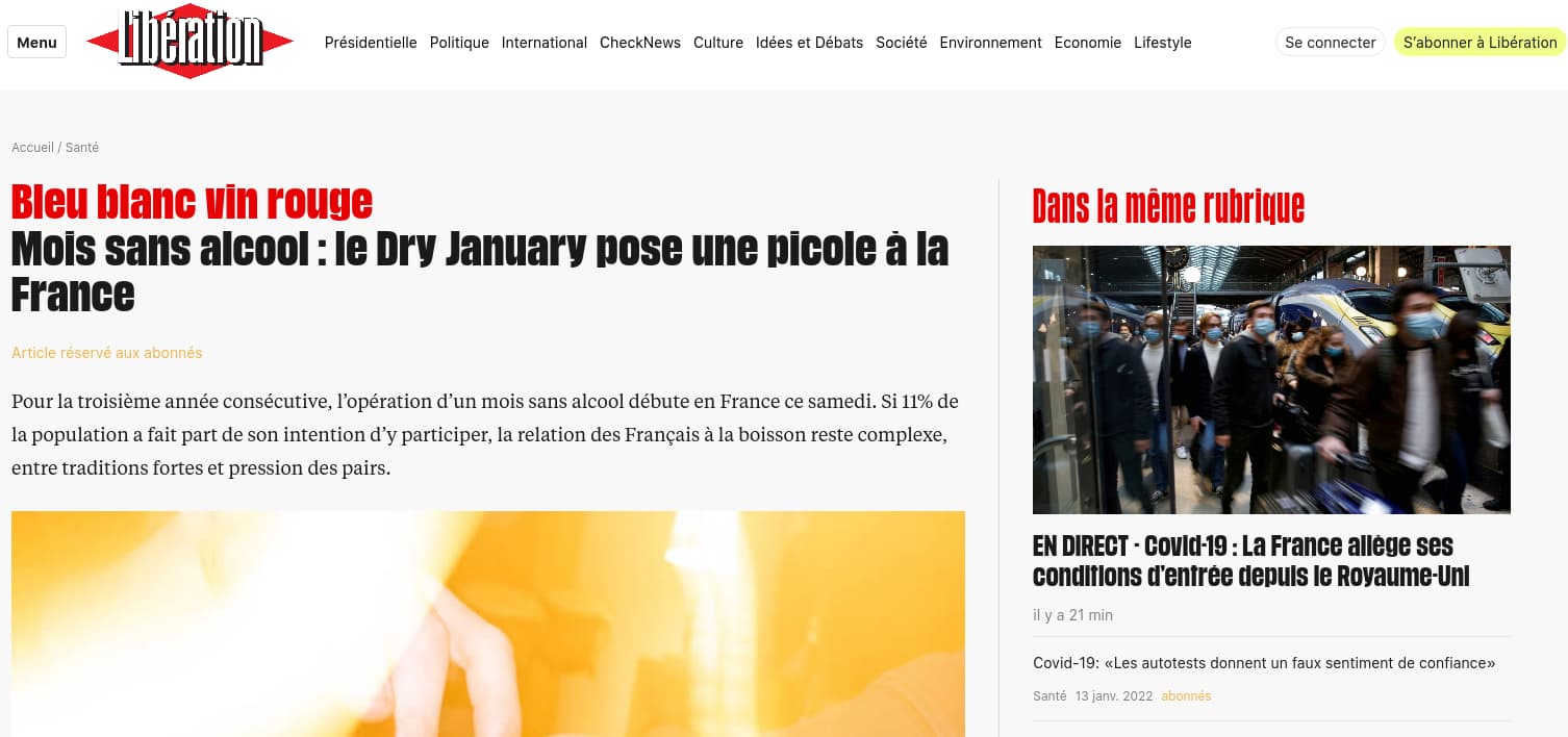 Mois sans alccol à la française, Libération