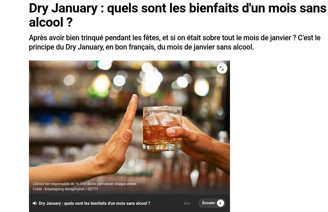 Mois sans alcool bienfaits pour la santé, RTL