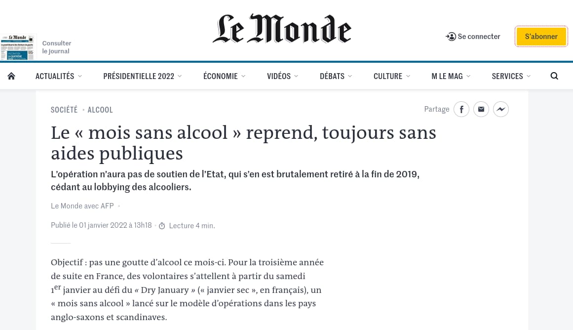 Aucun aide publique pour le drujanuary, Le Monde